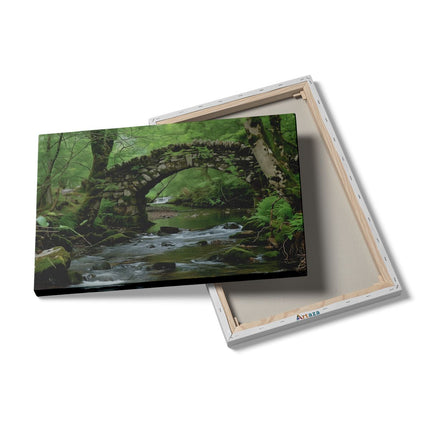 Canvas schilderij details Stenen Brug over een Beekje in het Bos