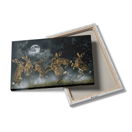 Canvas schilderij details Hazen Springen in het Maanlicht