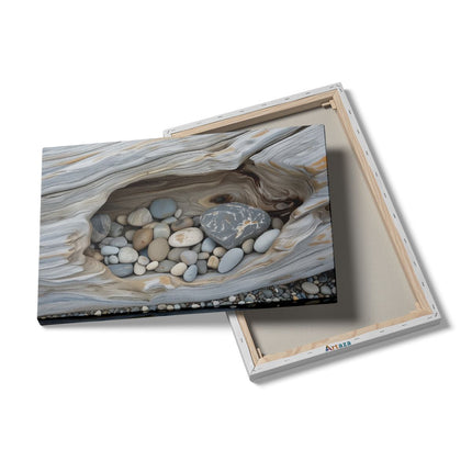 Canvas schilderij details Rotsen en Kiezelstenen in een Boomstam