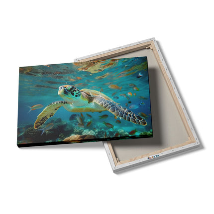 Canvas schilderij details Schildpad die in de Oceaan Zwemt