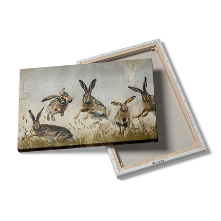 Canvas schilderij details Hazen Springen in het Gras