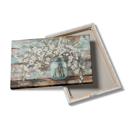 Canvas schilderij details Witte Bloemen in een Glazen Pot