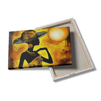 Canvas schilderij details Silhouet van een Vrouw die een Hoed Draagt
