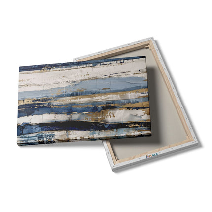 Canvas schilderij details Abstract Kunstwerk met Blauwe en Gouden Strepen