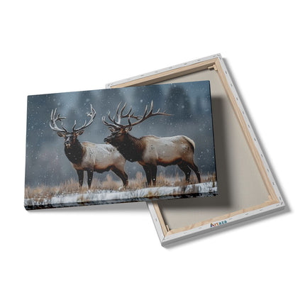 Canvas schilderij details Twee Elanden Staan ​​In de Sneeuw