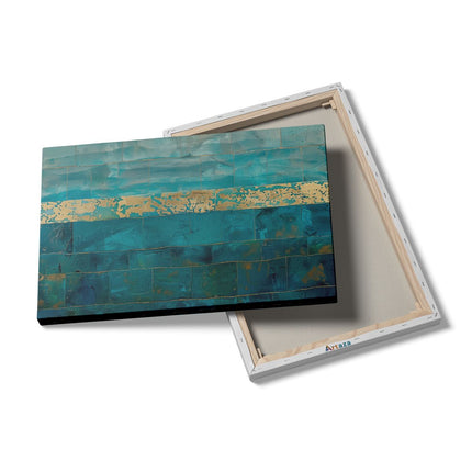 Canvas schilderij details Kunstwerk van een Blauw en Goud Betegelde Muur