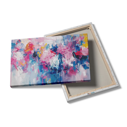 Canvas schilderij details Abstract Kunstwerk met Blauwe, Roze en Gele Kleuren
