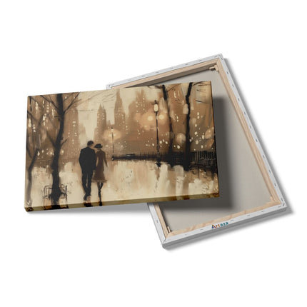 Canvas schilderij details Paar dat in de Regen loopt