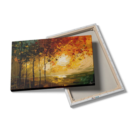 Canvas schilderij details Kunstwerk van Bomen en een Zonsondergang