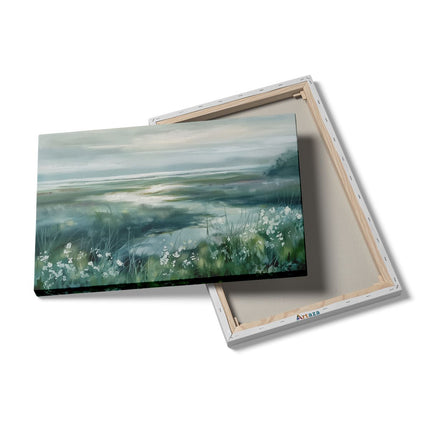 Canvas schilderij details Kunstwerk van een Moeras met Witte Bloemen
