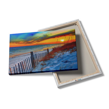 Canvas schilderij details Strandtafereel met een Hek en Zand
