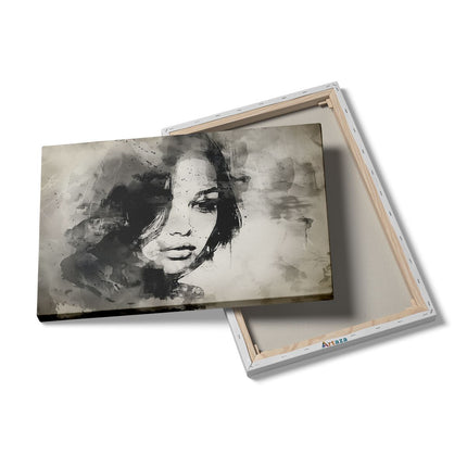 Canvas schilderij details Portret van een Vrouw in Zwart Wit