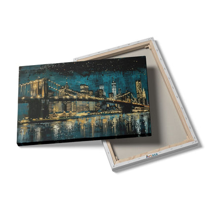 Canvas schilderij details Brooklyn Bridge 's Nachts