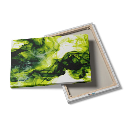 Canvas schilderij details Groene en Zwarte Rook op een Witte Achtergrond