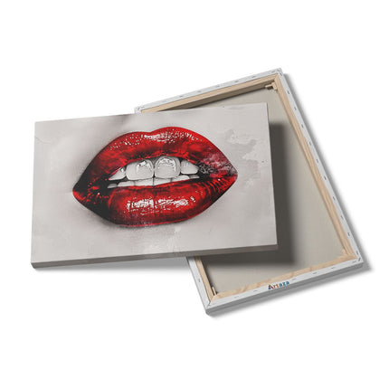 Canvas schilderij details De Rode Lippen van de Vrouw met Witte Tanden