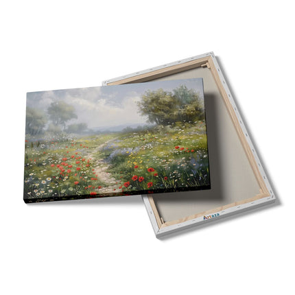 Canvas schilderij details Kunstwerk van een Pad door een Veld met Wilde Bloemen