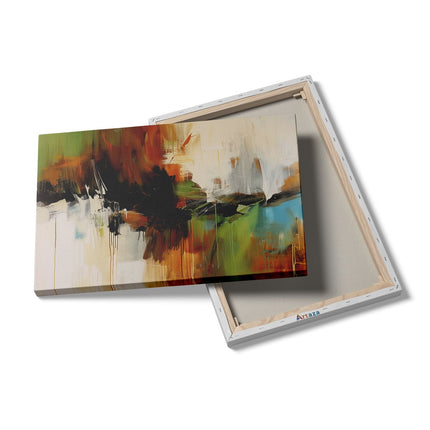 Canvas schilderij details Abstract Kunstwerk met Groene, Blauwe en Oranje Kleuren