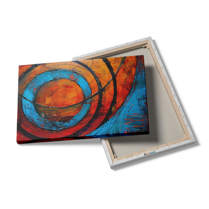 Canvas schilderij details Abstract Kunstwerk met Blauwe en Oranje Cirkels