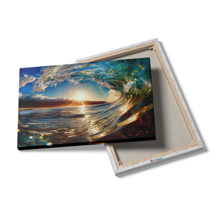 Canvas schilderij details De Zon schijnt door een Golf in de Oceaan