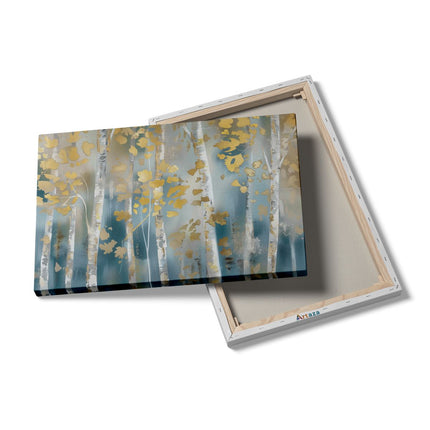 Canvas schilderij details Kunstwerk van Berkenbomen met Bladgoud
