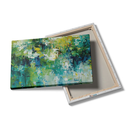 Canvas schilderij details Abstract Kunstwerk van Groen, Blauw en Geel