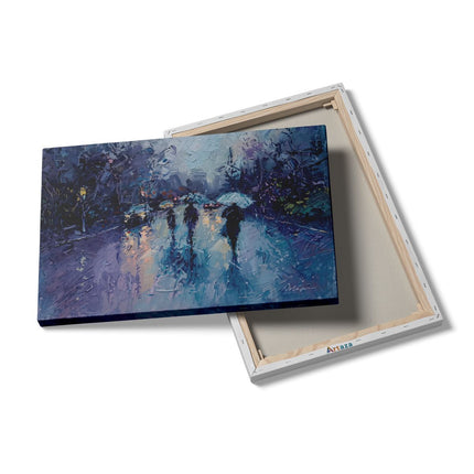 Canvas schilderij details Mensen die met Paraplu's in de Regen Lopen