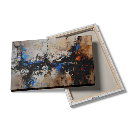 Canvas schilderij details Abstract Kunstwerk met Blauwe, Bruine en Oranje Kleuren