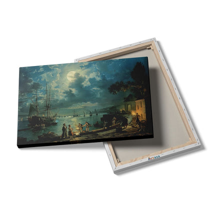 Canvas schilderij details Kunstwerk van Mensen op een Boot bij Nacht