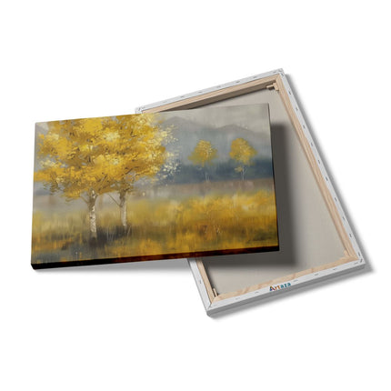 Canvas schilderij details Kunstwerk van een Gele Boom in een Veld