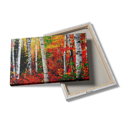 Canvas schilderij details Kleurrijke Berkenbomen in de Herfst