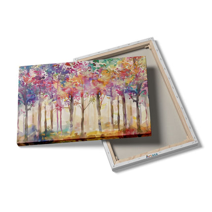 Canvas schilderij details Aquarelkunstwerk van Kleurrijke Bomen
