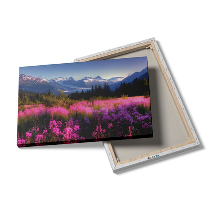 Canvas schilderij details Roze Bloemen in een Veld