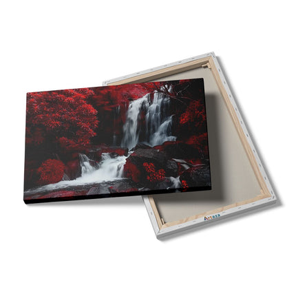 Canvas schilderij details Waterval in een Rood Bos