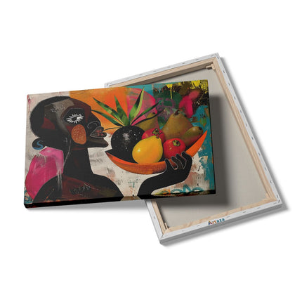 Canvas schilderij details Man met een Schaal Fruit