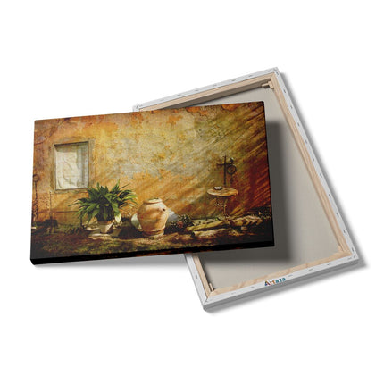 Canvas schilderij details Oude Stenen Muur