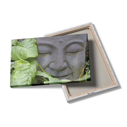Canvas schilderij details Buddha Hoofd met Blad