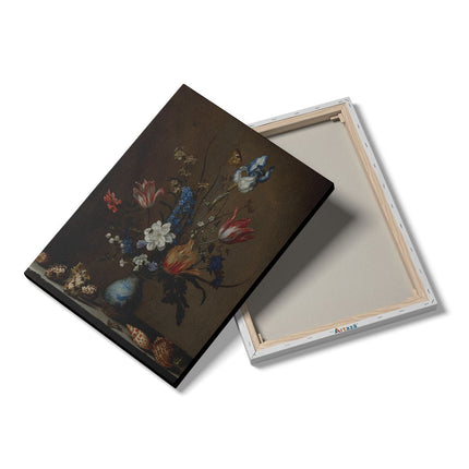 Canvas Schilderij Details Bloemen in een Wan-Li Vaas en Schelpen - Balthasar van der Ast