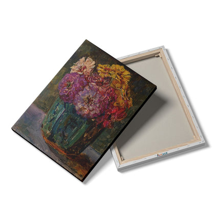 Canvas Schilderij Details Stilleven met Zinnia’s in een Gemberpot - Floris Verster