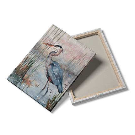 Canvas Schilderij Details Kunstwerk van een Blauwe Reiger in het Moeras