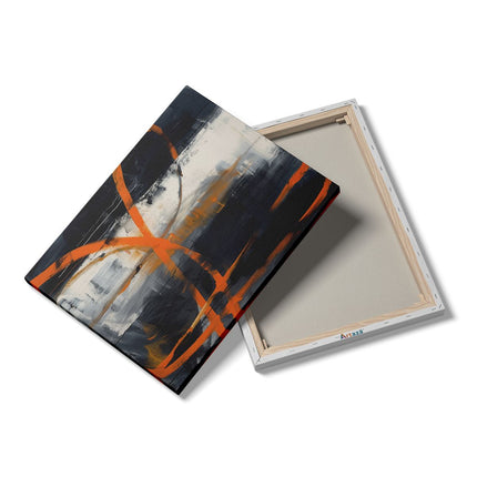 Canvas Schilderij Details Abstract Kunstwerk met Oranje en Zwarte Lijnen