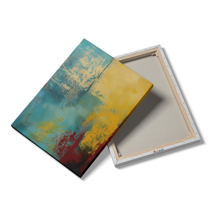 Canvas Schilderij Details Abstract Kunstwerk met Rode, Gele en Blauwe Kleuren