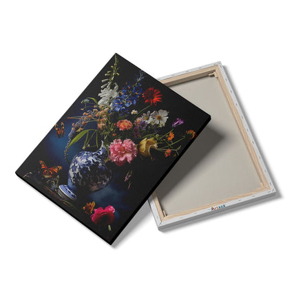 Canvas Schilderij Details Vaas met Bloemen op een Tafel