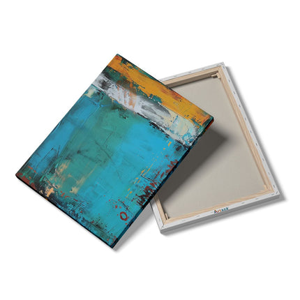 Canvas Schilderij Details Abstract Kunstwerk met Blauwe, Oranje en Gele Kleuren