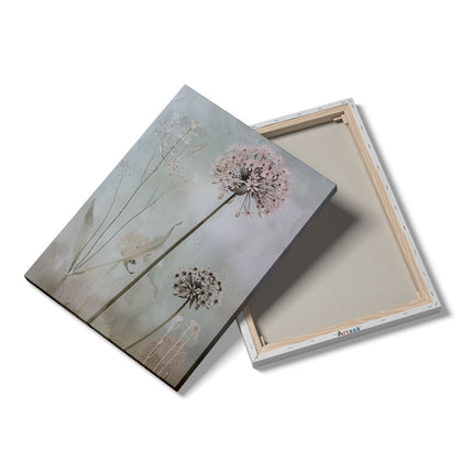 Canvas Schilderij Details Drie Roze Bloemen in een Veld