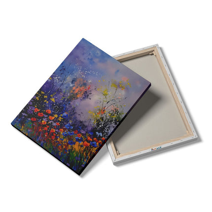 Canvas Schilderij Details Kleurrijke Bloemen in een Veld