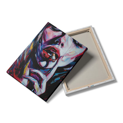 Canvas Schilderij Details Kunstwerk van een Vrouw die een Sigaret Rookt