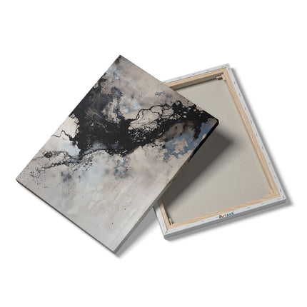 Canvas Schilderij Details Abstract Kunstwerk met Zwarte en Witte Inktspatten