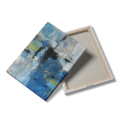 Canvas Schilderij Details Abstract Kunstwerk met Blauwe, Grijze en Witte Kleuren