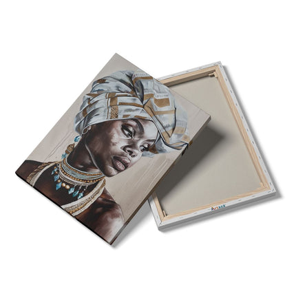 Canvas Schilderij Details Afrikaanse Vrouw die een Tulband Draagt