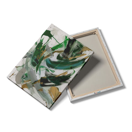 Canvas Schilderij Details Abstract Kunstwerk met Groene en Gouden Verf
